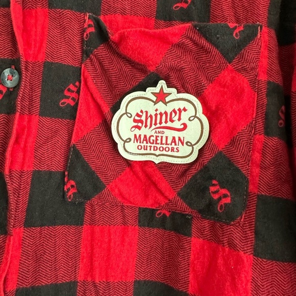 Magellan Shiner Bock Shirt Mens XXL Red Flannel Plaid Shiner Texas Long Sleeve - Picture 2 of 5